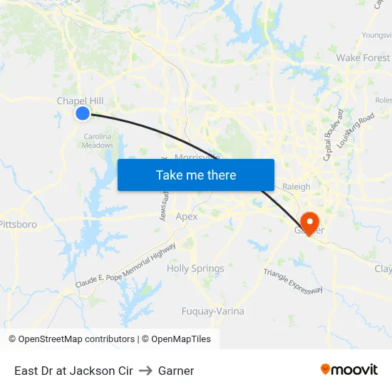 East Dr at Jackson Cir to Garner map