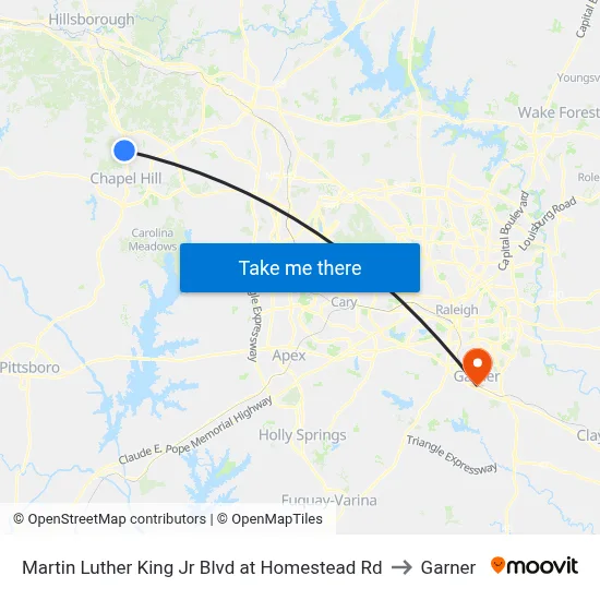 Martin Luther King Jr Blvd at Homestead Rd to Garner map