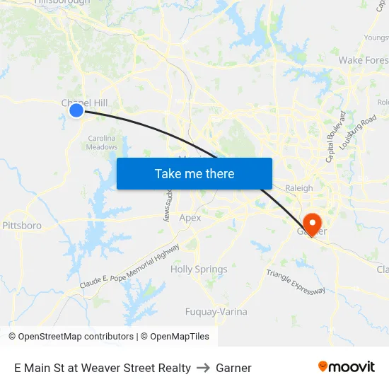 E Main St at Weaver Street Realty to Garner map