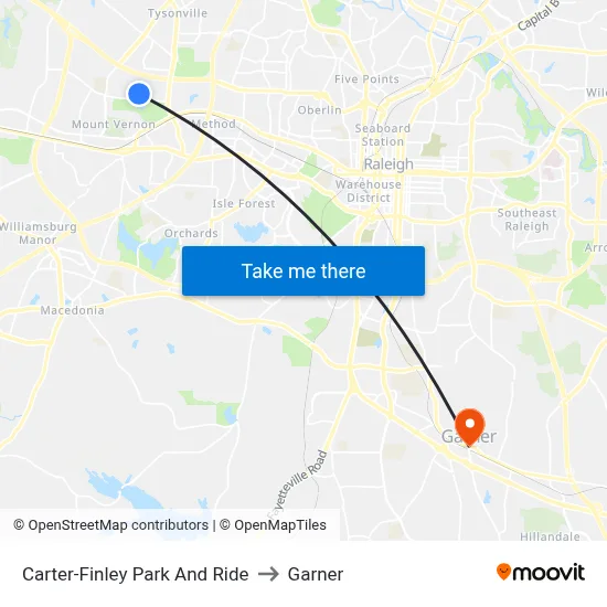 Carter-Finley Park And Ride to Garner map