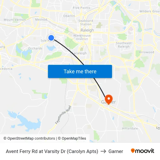 Avent Ferry Rd at Varsity Dr (Carolyn Apts) to Garner map