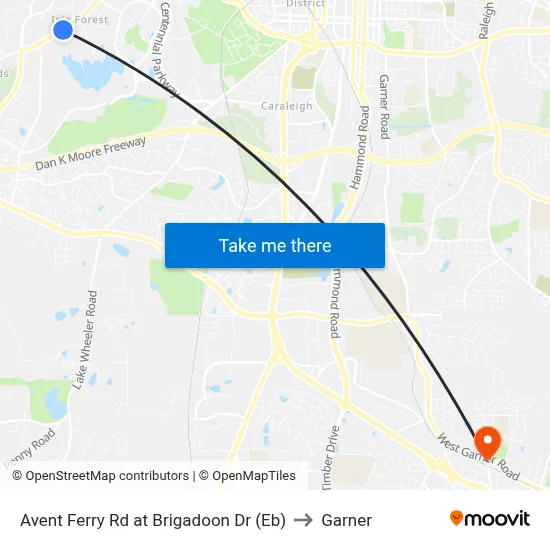 Avent Ferry Rd at Brigadoon Dr (Eb) to Garner map