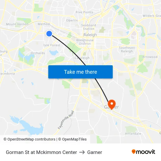 Gorman St at Mckimmon Center to Garner map