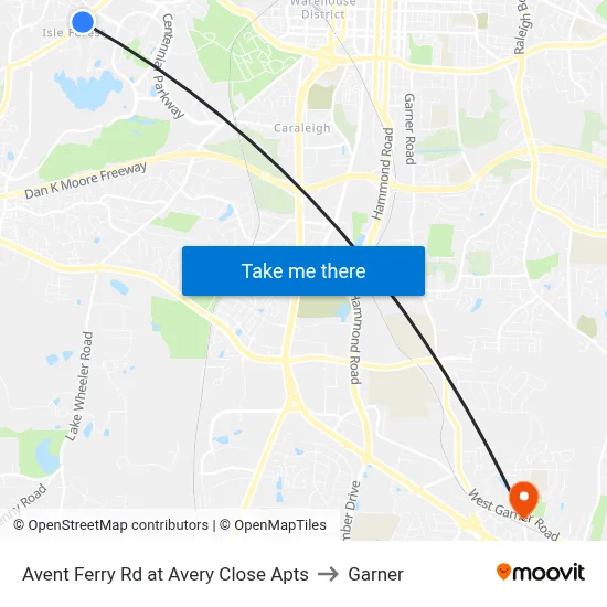 Avent Ferry Rd at Avery Close Apts to Garner map
