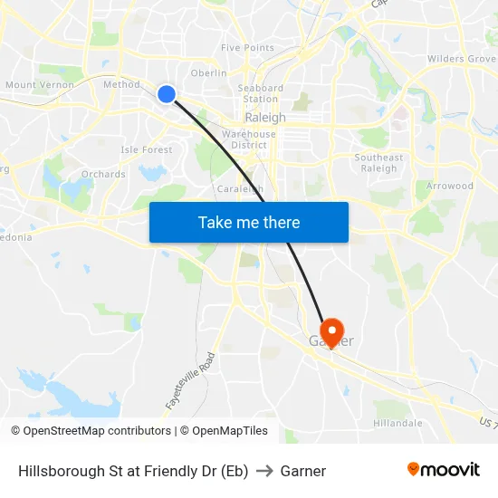 Hillsborough St at Friendly Dr (Eb) to Garner map