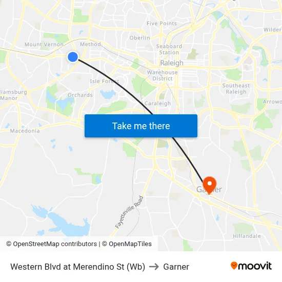 Western Blvd at Merendino St (Wb) to Garner map