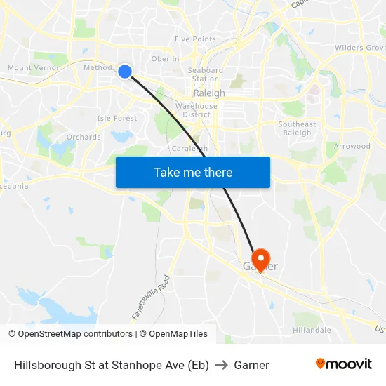 Hillsborough St at Stanhope Ave (Eb) to Garner map