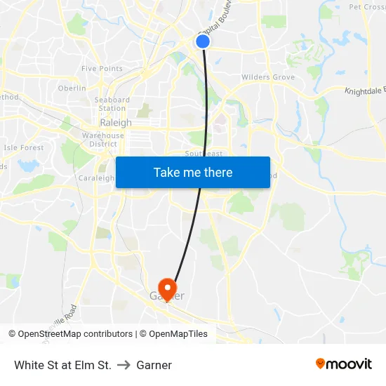 White St at Elm St. to Garner map