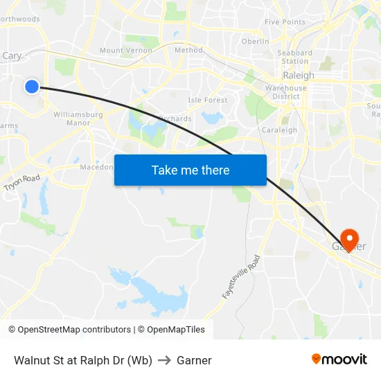 Walnut St at  Ralph Dr (Wb) to Garner map