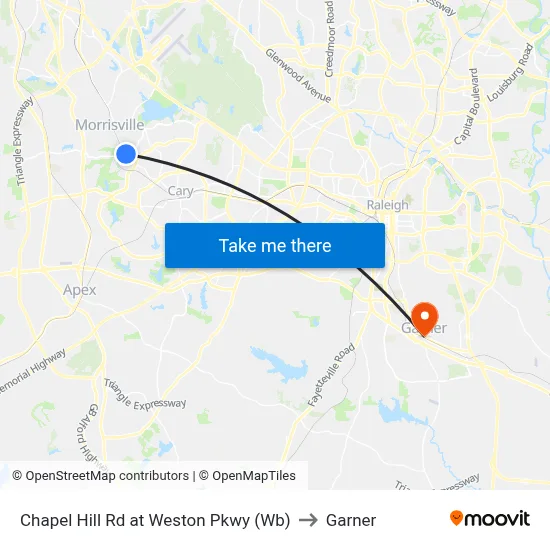 Chapel Hill Rd at Weston Pkwy (Wb) to Garner map