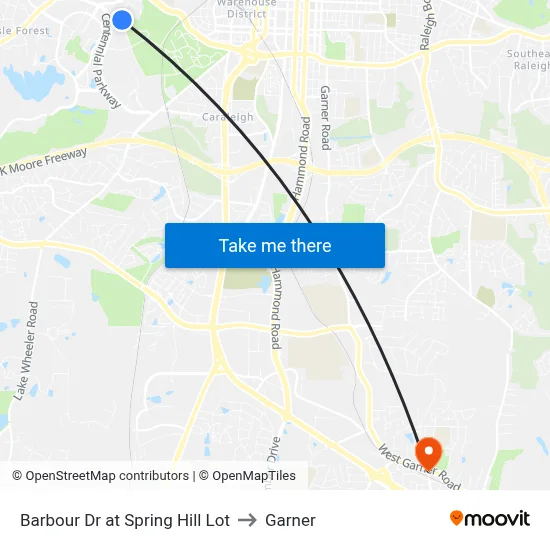 Barbour Dr at Spring Hill Lot to Garner map