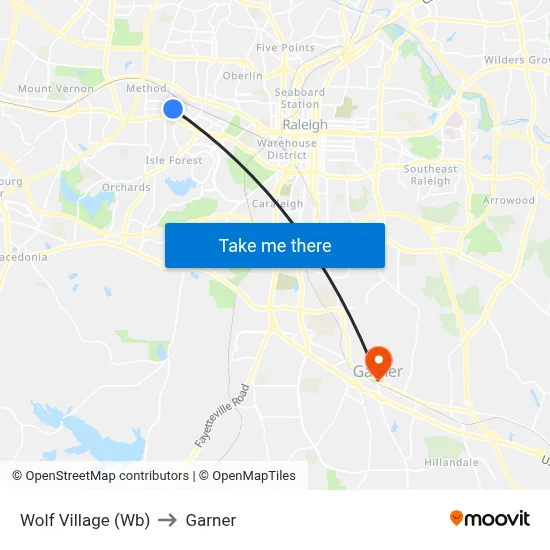 Wolf Village (Wb) to Garner map