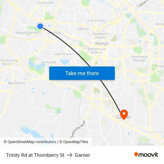 Trinity Rd at Thornberry St to Garner map