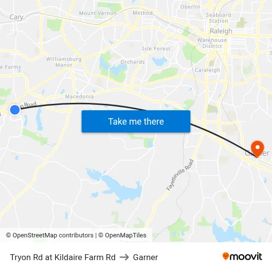 Tryon Rd at Kildaire Farm Rd to Garner map