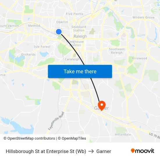 Hillsborough St at Enterprise St (Wb) to Garner map