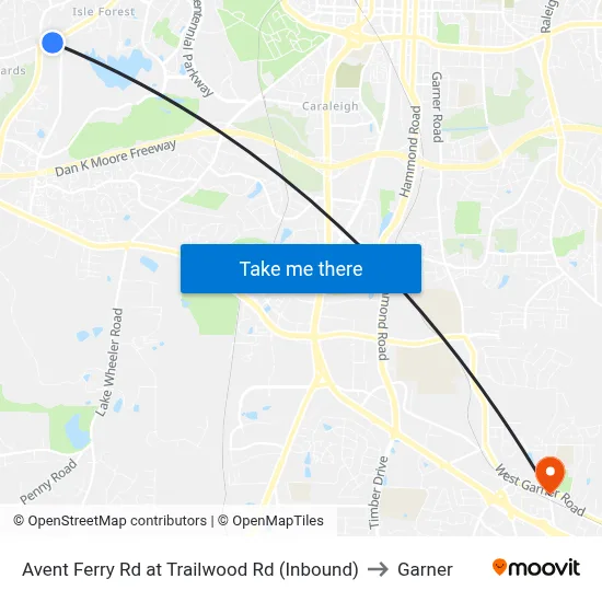 Avent Ferry Rd at Trailwood Rd (Inbound) to Garner map