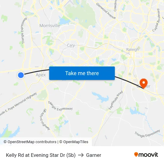 Kelly Rd at Evening Star Dr (Sb) to Garner map