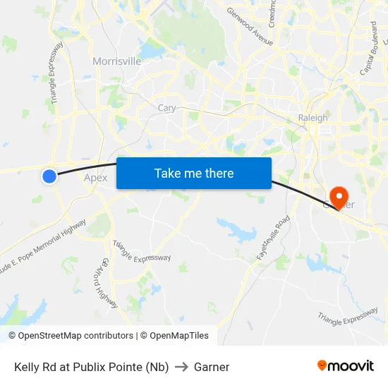 Kelly Rd at Publix Pointe (Nb) to Garner map