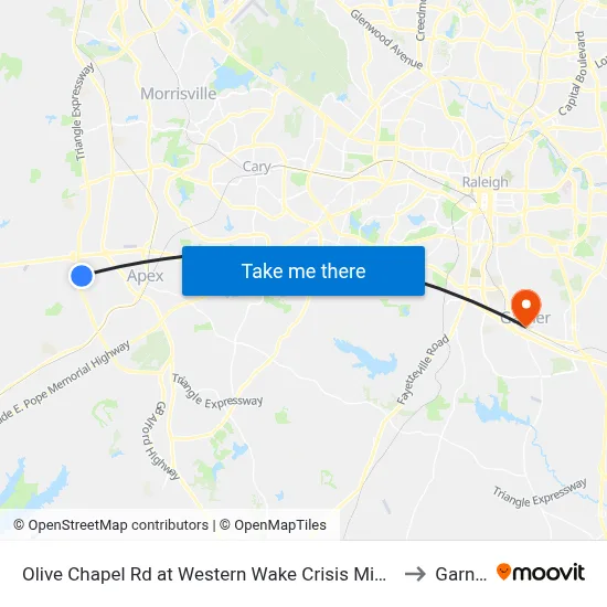 Olive Chapel Rd at Western Wake Crisis Ministry to Garner map