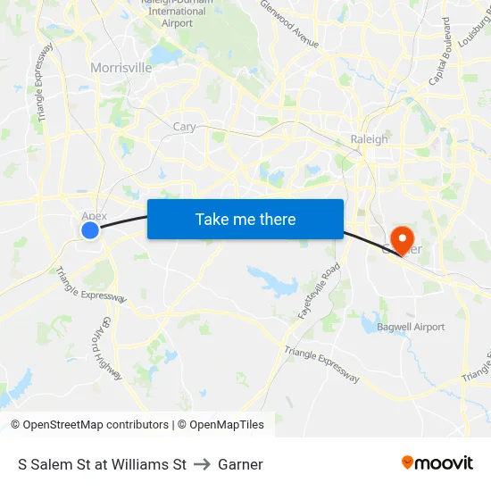S Salem St at Williams St to Garner map