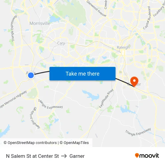 N Salem St at Center St to Garner map