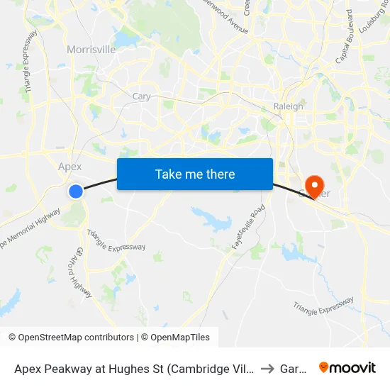 Apex Peakway at Hughes St (Cambridge Village) to Garner map