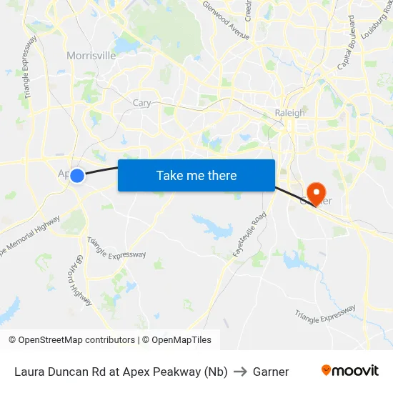 Laura Duncan Rd at Apex Peakway (Nb) to Garner map