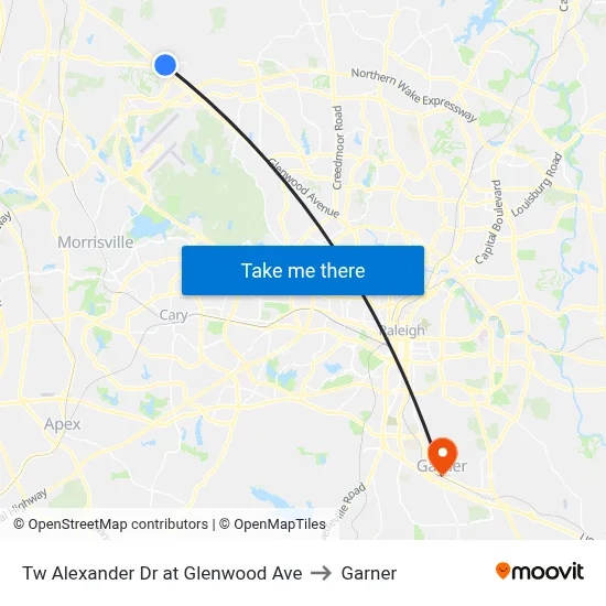 Tw Alexander Dr at Glenwood Ave to Garner map