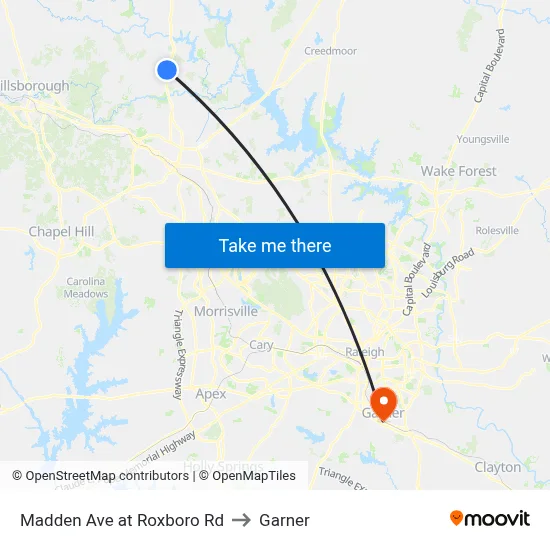 Madden Ave at Roxboro Rd to Garner map