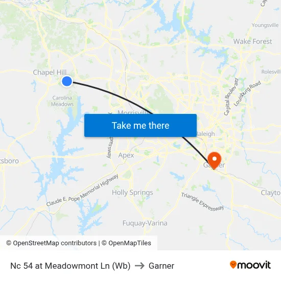 Nc 54 at Meadowmont Ln (Wb) to Garner map