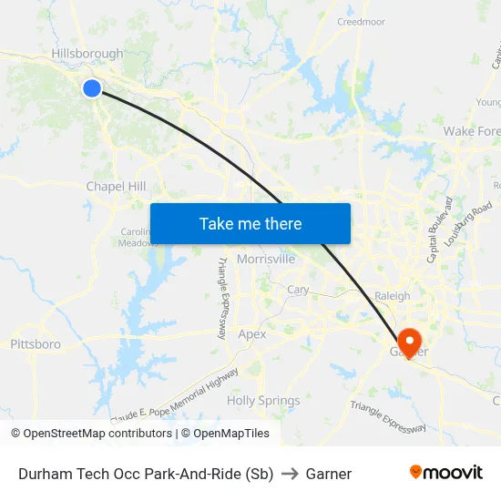 Durham Tech Occ Park-And-Ride (Sb) to Garner map