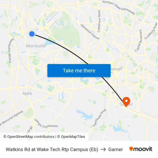 Watkins Rd at Wake Tech Rtp Campus (Eb) to Garner map