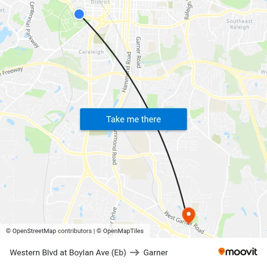 Western Blvd at Boylan Ave (Eb) to Garner map