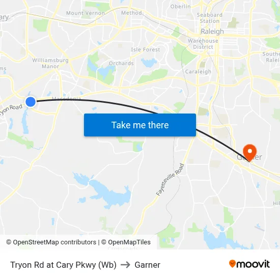 Tryon Rd at Cary Pkwy (Wb) to Garner map