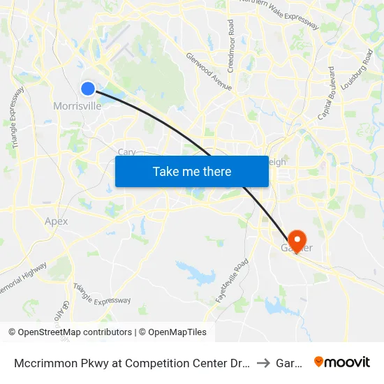 Mccrimmon Pkwy at Competition Center Dr (Wb) to Garner map