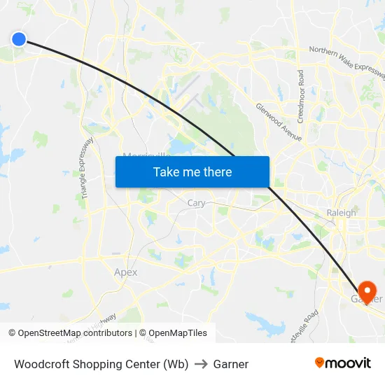 Woodcroft Shopping Center (Wb) to Garner map