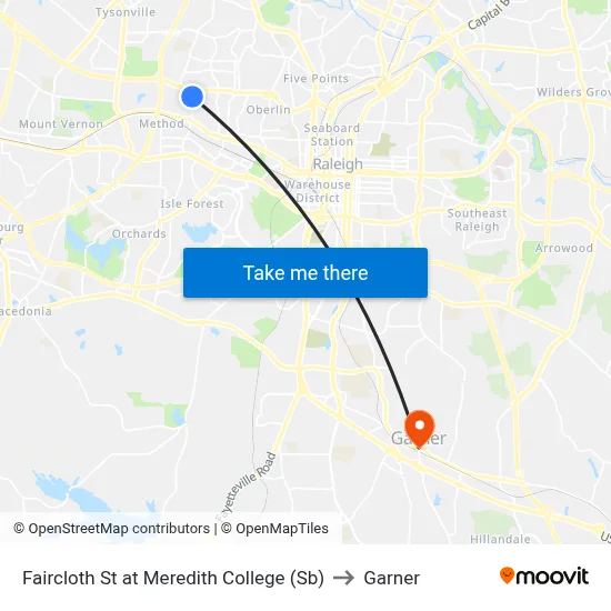 Faircloth St at Meredith College (Sb) to Garner map