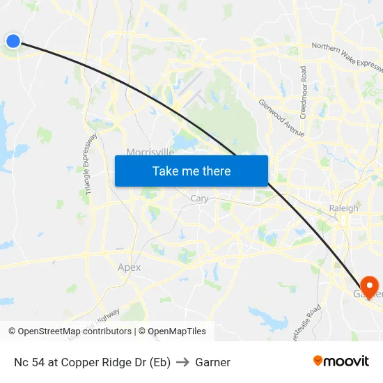 Nc 54 at Copper Ridge Dr (Eb) to Garner map