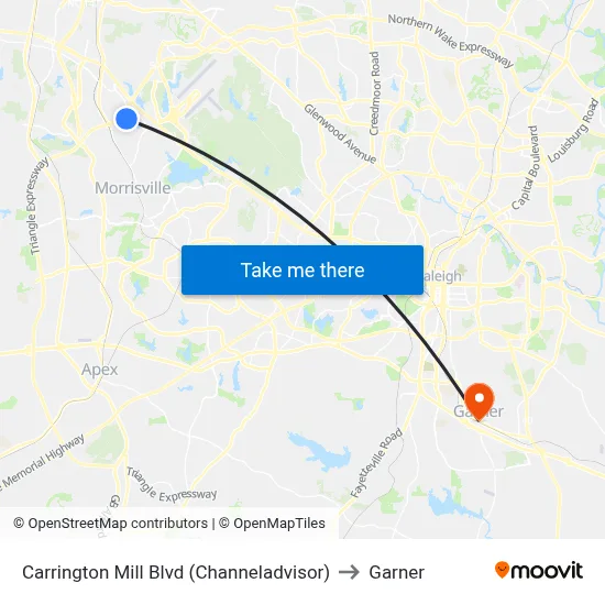 Carrington Mill Blvd (Channeladvisor) to Garner map