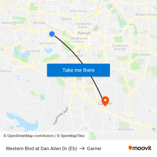 Western Blvd at Dan Allen Dr (Eb) to Garner map
