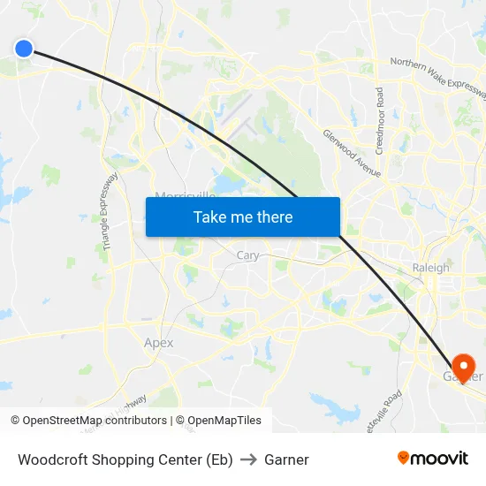 Woodcroft Shopping Center (Eb) to Garner map