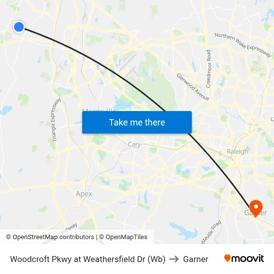 Woodcroft Pkwy at Weathersfield Dr (Wb) to Garner map