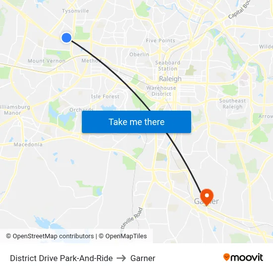 District Drive Park-And-Ride to Garner map