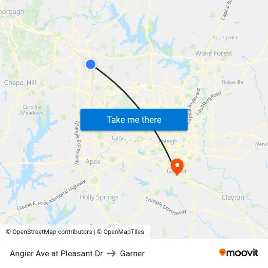 Angier Ave at Pleasant Dr to Garner map