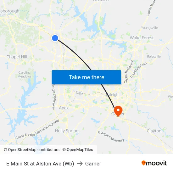 E Main St at Alston Ave (Wb) to Garner map