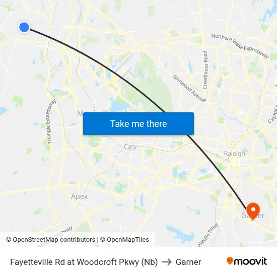 Fayetteville Rd at Woodcroft Pkwy (Nb) to Garner map
