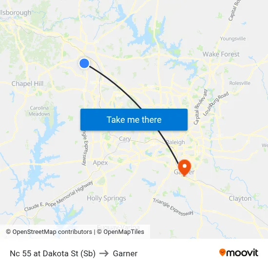 Nc 55 at Dakota St (Sb) to Garner map