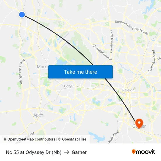 Nc 55 at Odyssey Dr (Nb) to Garner map