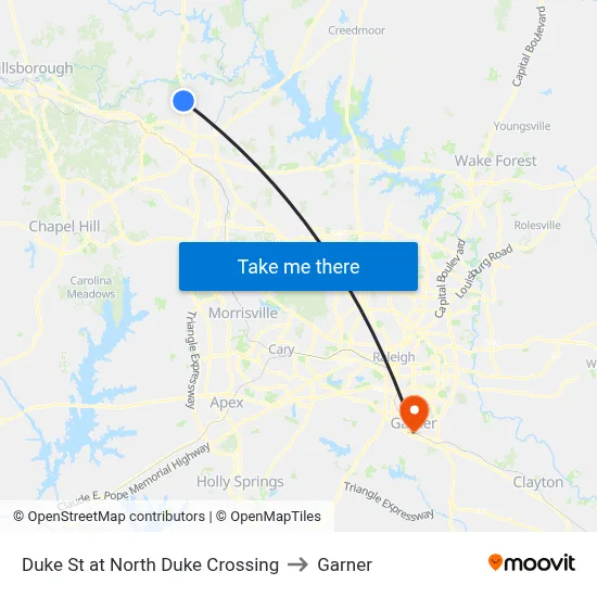 Duke St at North Duke Crossing to Garner map