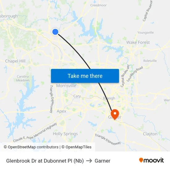 Glenbrook Dr at Dubonnet Pl (Nb) to Garner map